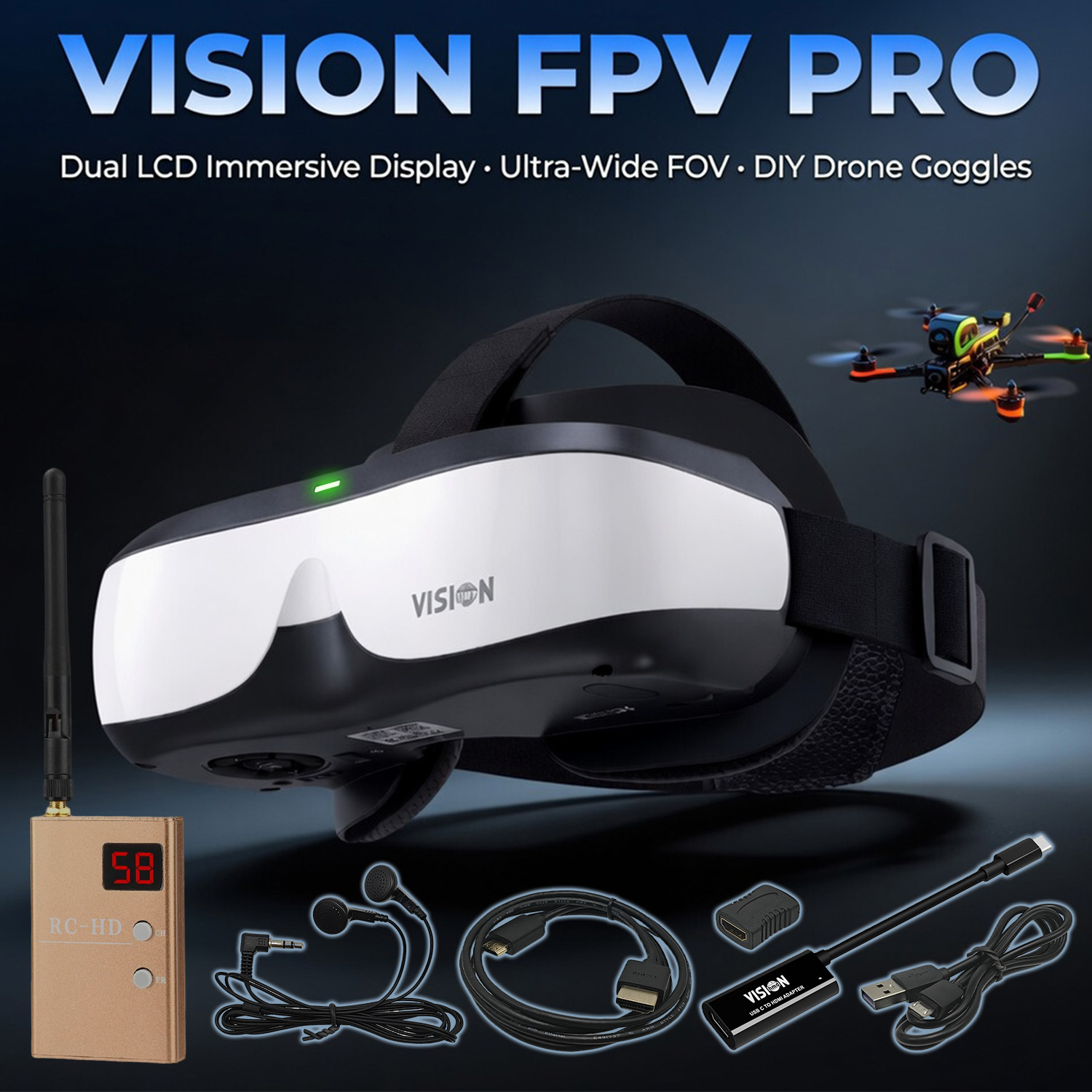 Fpv Drone Goggles - FPVゴーグル、ヘッドマウントディスプレイ、アナログビデオレシーバー、エントリーレベルフライトヘルメット、非VR/ARゴーグル、固定スクリーン